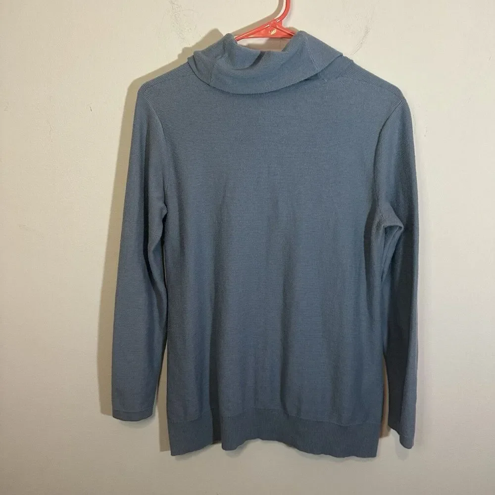 J Jill Sweater Womens Medium Blue Cowl‎ Neck Long Sleeve Cotton Acrylic Pullover